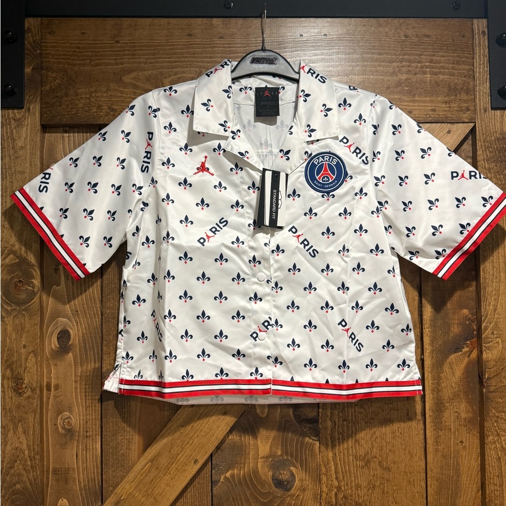 New Rare White Jordan Paris Themed Button Down Boxy Top